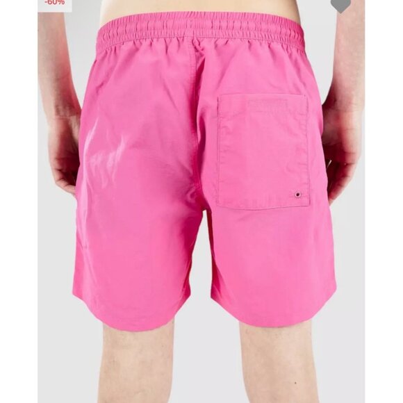 Mens Pink Swim Shorts With Elastic Waist & Drawstring 6.5" Inseam Omkuro Logo Li - Picture 3 of 9